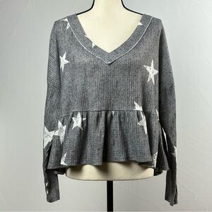 ALTAR'D STATE long sleeve V-neck babydoll ruffle top with stars- size small